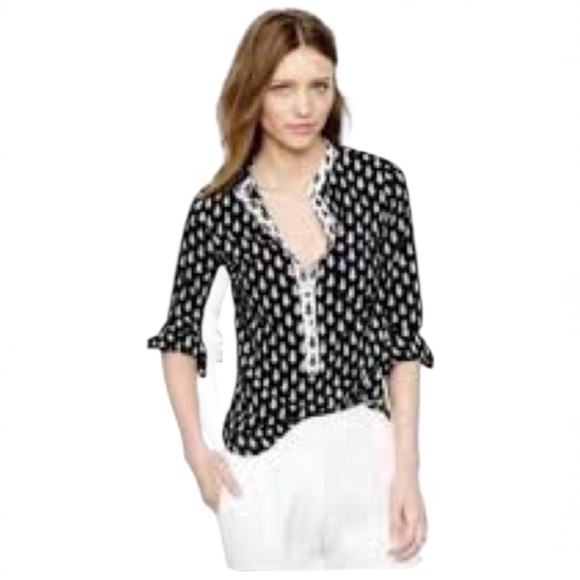 J. Crew Tops - J. Crew Black and White Thistle Print Popover